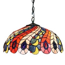 Lampa wisząca z 2 światłami w kloszu z wzorem pawiego pióra