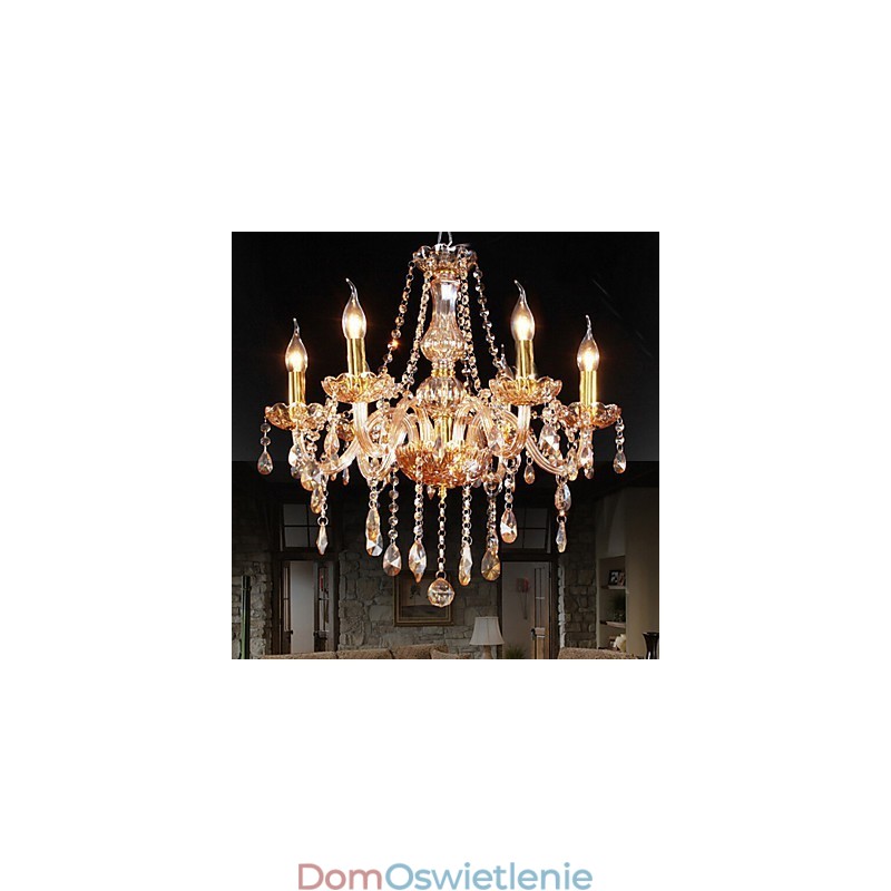 Bursztynowy 6-punktowy elegancki kryształowy żyrandol do domu