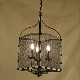 Żyrandol z kutego żelaza w stylu retro industrialnym z pokrywą z siatki