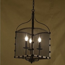 Żyrandol z kutego żelaza w stylu retro industrialnym z pokrywą z siatki
