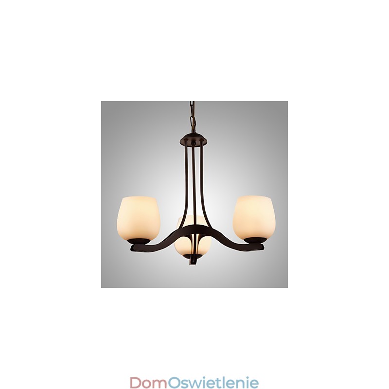 Żyrandol malowany żelazem z kloszem szklanym Klasyczna lampa oświetleniowa 3 głowice
