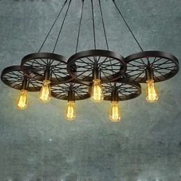 Loft Wisząca lampa Koło Żyrandol Rustykalny Vintage Retro Wiejski Jadalnia Metal + Malowanie