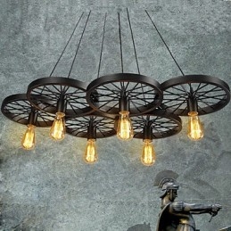 Loft Wisząca lampa Koło Żyrandol Rustykalny Vintage Retro Wiejski Jadalnia Metal + Malowanie