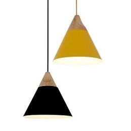 Miniaturowa artystyczna lampa wisząca w kształcie stożka 1 światło Nowoczesna prostota Wykończenie Czarno-biało-żółte Aluminium i drewniana lampa wisząca