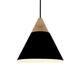 Miniaturowa artystyczna lampa wisząca w kształcie stożka 1 światło Nowoczesna prostota Wykończenie Czarno-biało-żółte Aluminium i drewniana lampa wisząca