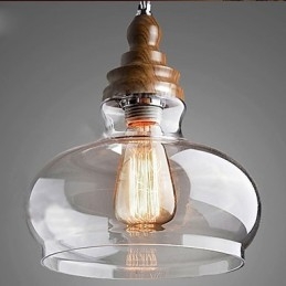 Drewniana lampa wisząca kryształowa w stylu vintage (średnica 24 cm)